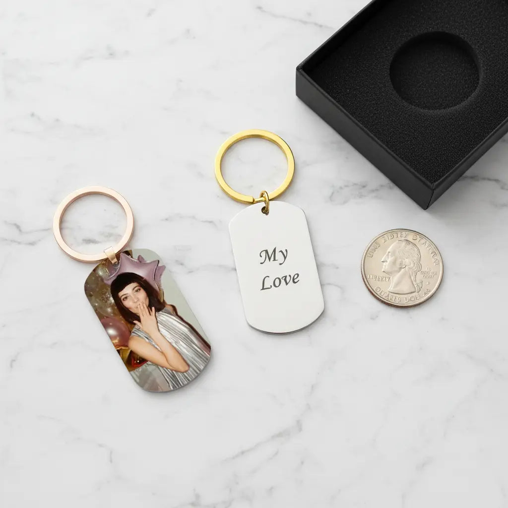 Custom Engraved Keychain – Personalized Photo & Text Dog Tag | Titanium Steel | XN Jewelry