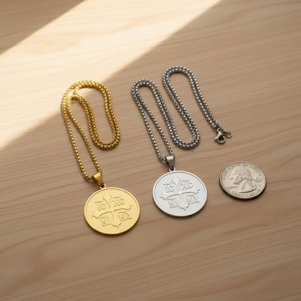 IC XC NI KA Orthodox Cross Coin Necklace – Christian Faith Pendant | Titanium Steel | XN Jewelry