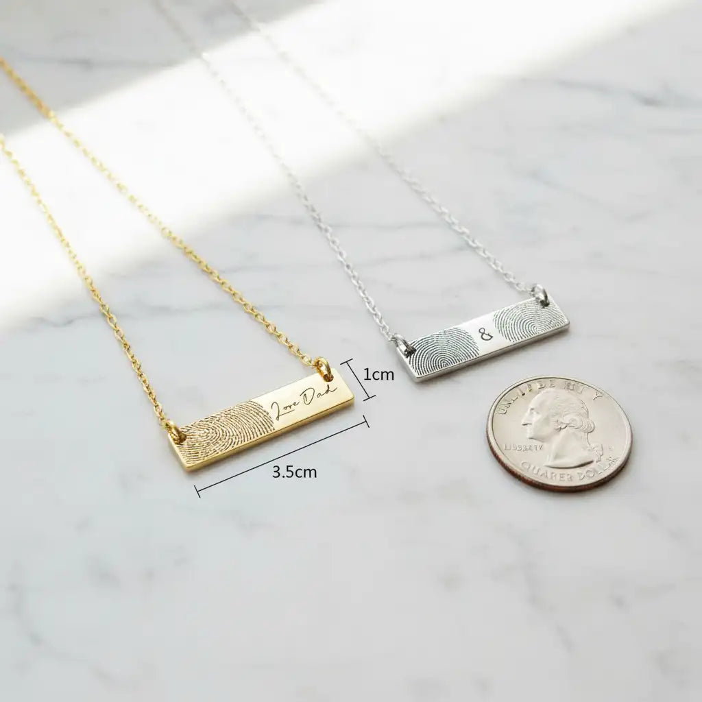 Custom Fingerprint Bar Necklace – Personalized Engraved Name & Handwriting | Titanium Steel | XN Jewelry