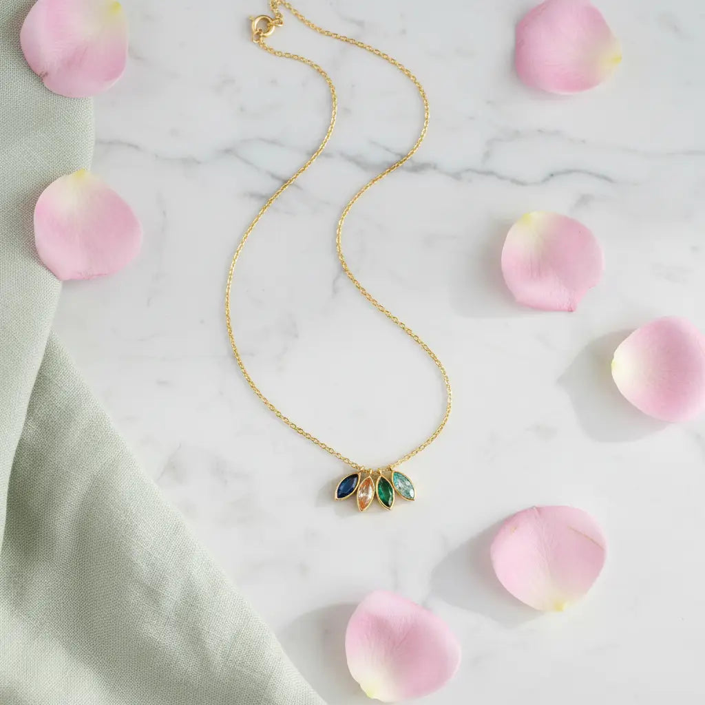 Custom Birthstone Necklace – Personalized Marquise Gemstone Charm Necklace | XN Jewelry