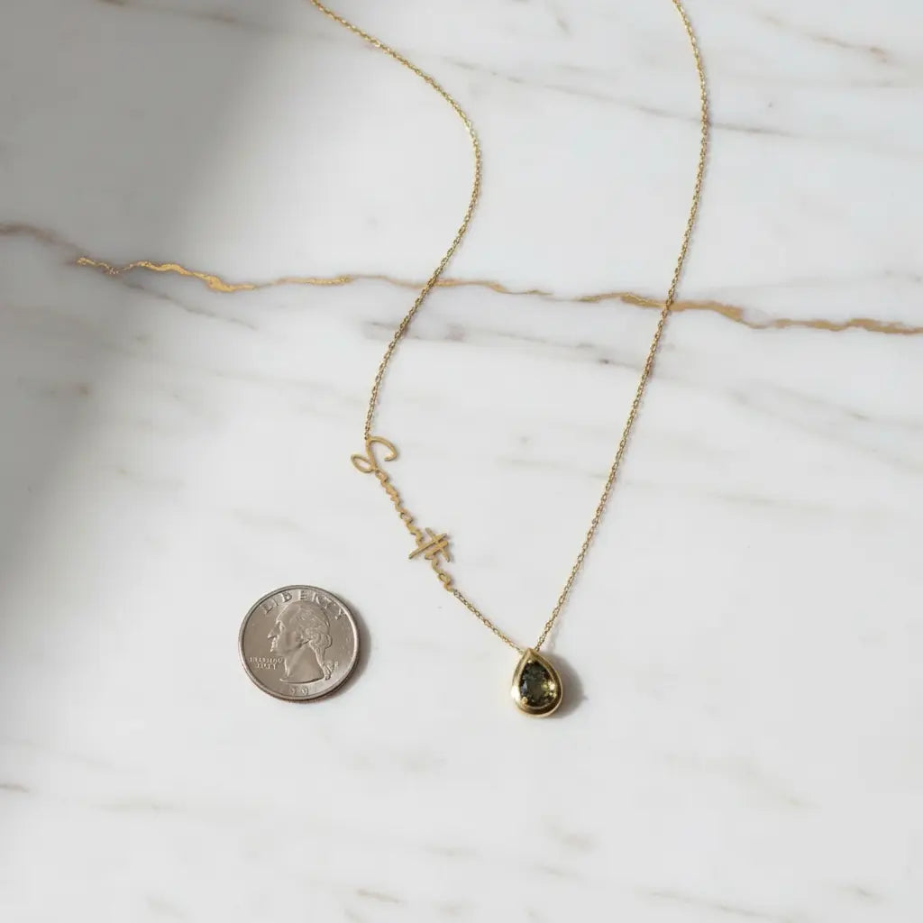Personalized Vertical Name Necklace with Teardrop Birthstone | Custom Engraved | XN Jewelry