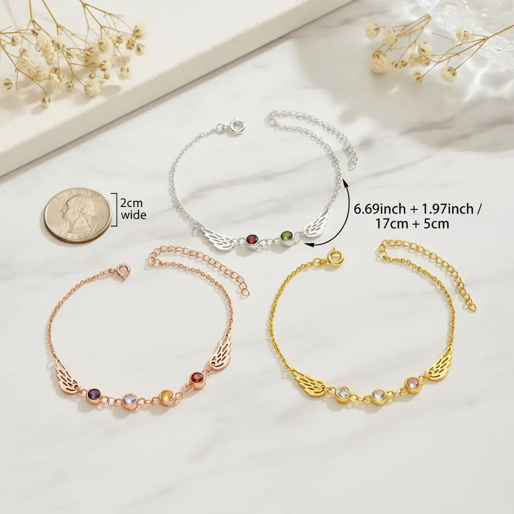 Angel Wing Birthstone Bracelet – Personalized 1–4 Gemstone Charms | XNJewelry