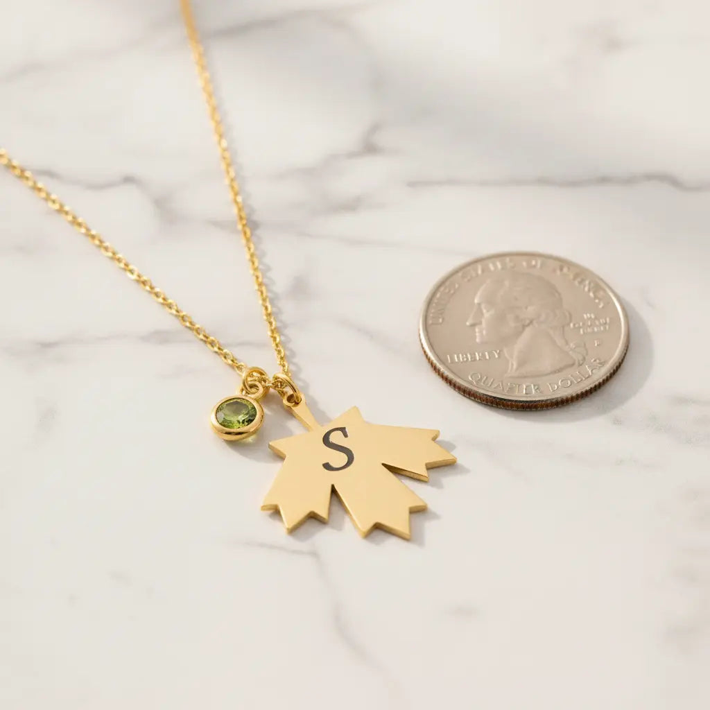 Personalized Maple Leaf Birthstone & Initial Necklace – Gold, Silver, Rose Gold | XN Jewelry