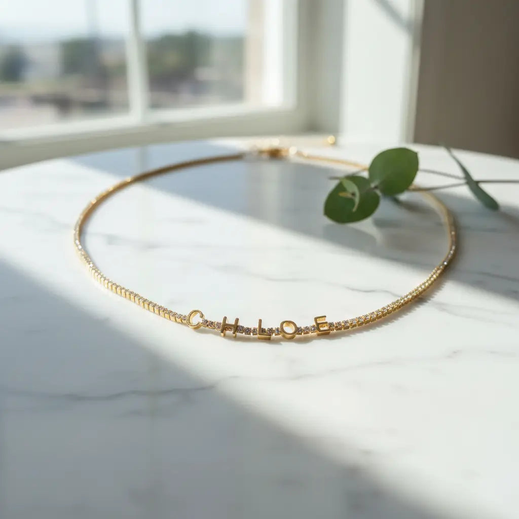Custom Name Tennis Chain Necklace | 3-7 Diamond Letter Charms | Personalized Gift for Her – XN Jewelry