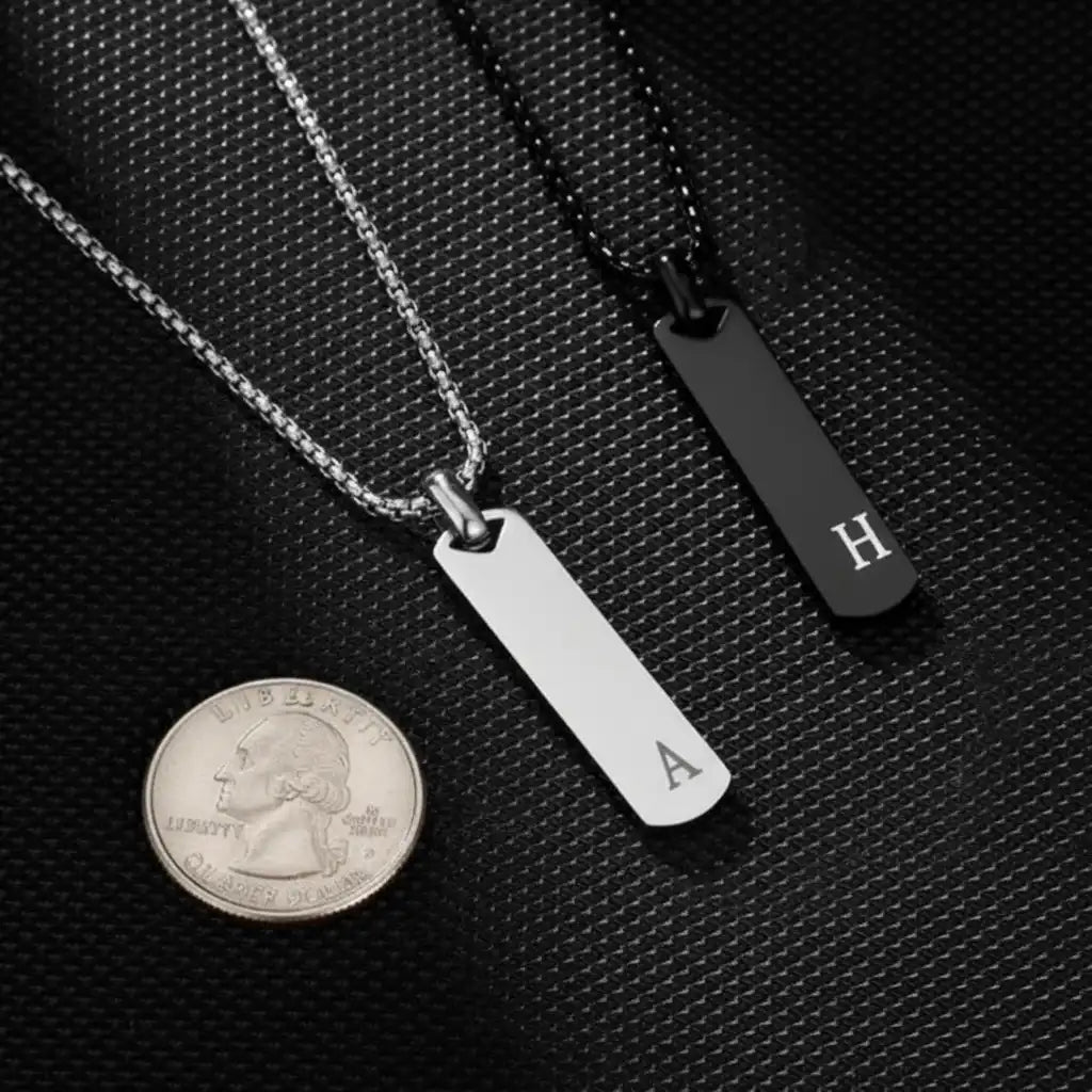 Men's Personalized Initial Bar Necklace | Custom Engraved Letter Pendant | Titanium Steel Box Chain | Gift for Him, Boyfriend, Dad, Brother, Groomsman