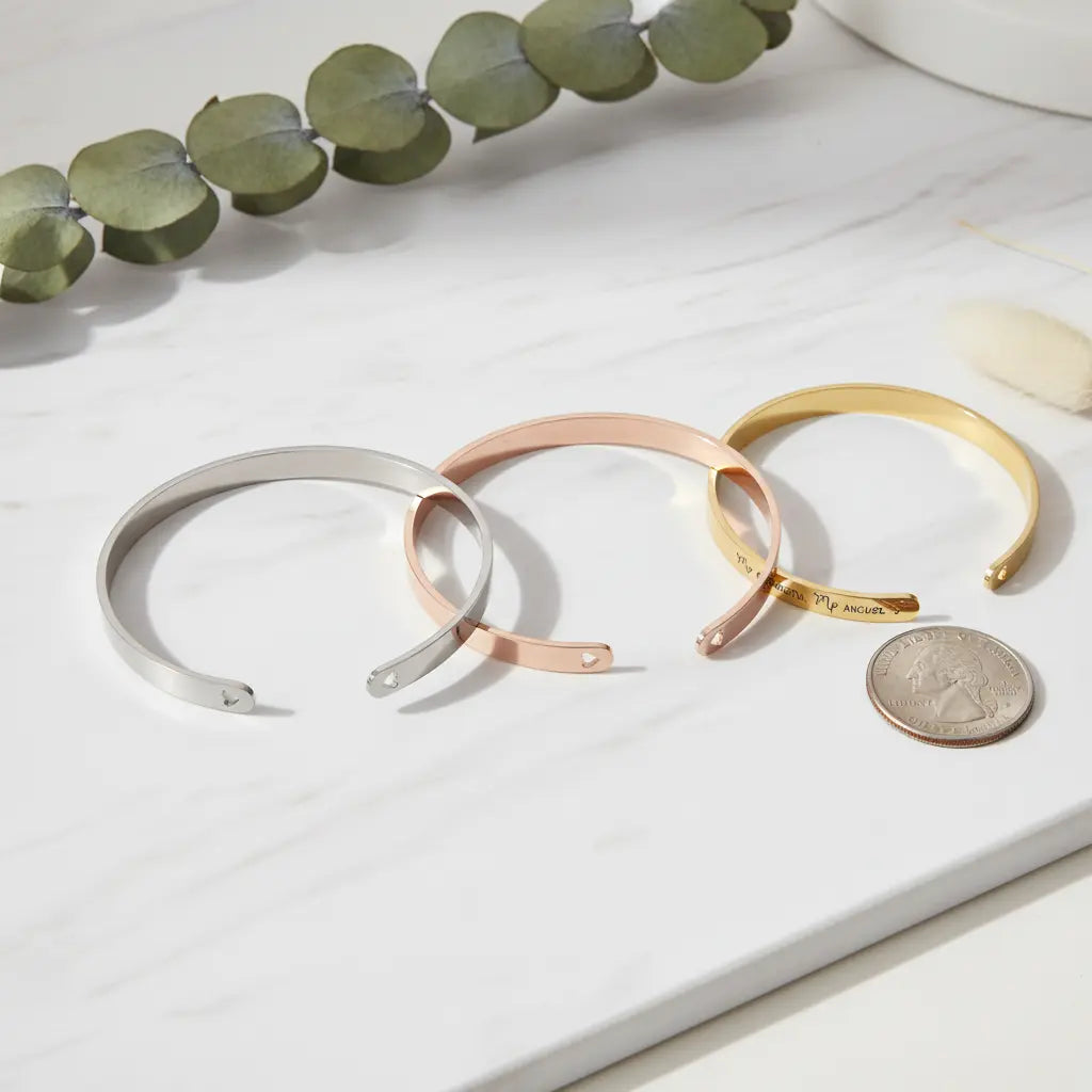 Personalized Engraved Cuff Bracelet | Custom Message Bangle | Titanium Steel | Gift for Her, Mom, Wife, Best Friend