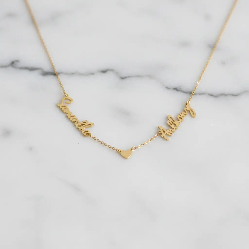Custom Two Name Heart Necklace – Personalized Couples Name Pendant | Titanium Steel, 18K Gold Plated