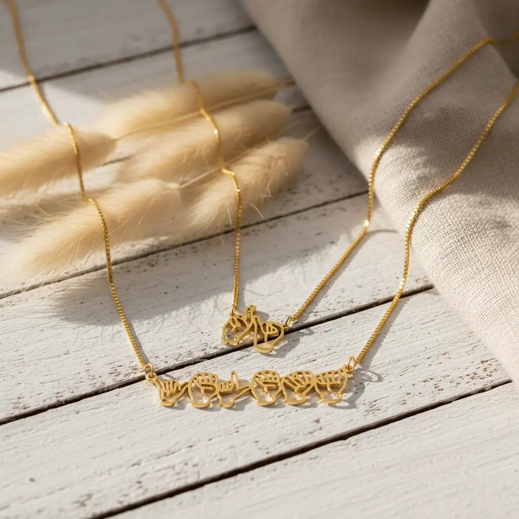 Custom ASL Sign Language Name Necklace – Personalized Hand Gesture Letter Pendant | Titanium Steel, 18K Gold Plated