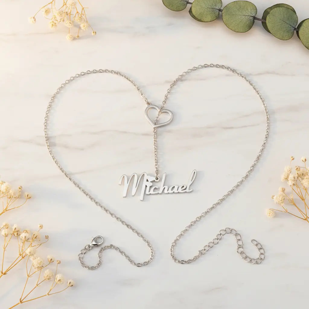 Custom Name Necklace with Heart | Personalized Script Name Lariat | Gift for Her – XN Jewelry
