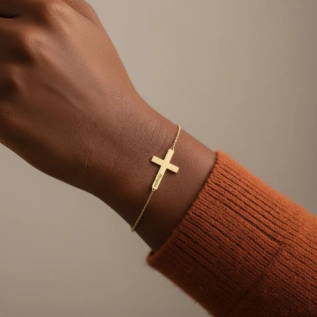 Personalized Cross Bracelet – Custom Name & Date Engraving | Gold, Silver, Rose Gold | XN Jewelry