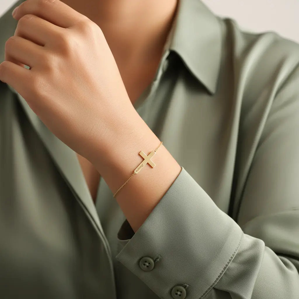 Personalized Cross Bracelet – Custom Name & Date Engraving | Gold, Silver, Rose Gold | XN Jewelry