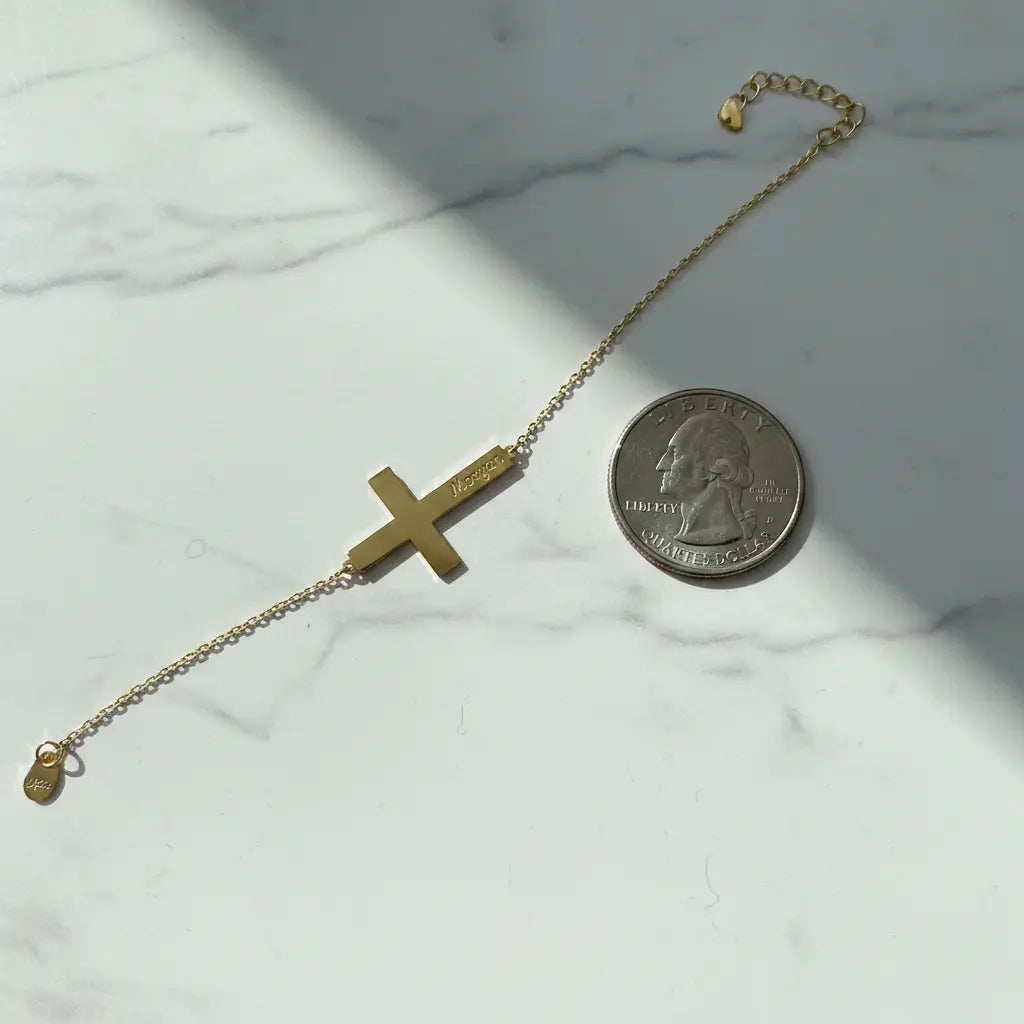 Personalized Cross Bracelet – Custom Name & Date Engraving | Gold, Silver, Rose Gold | XN Jewelry