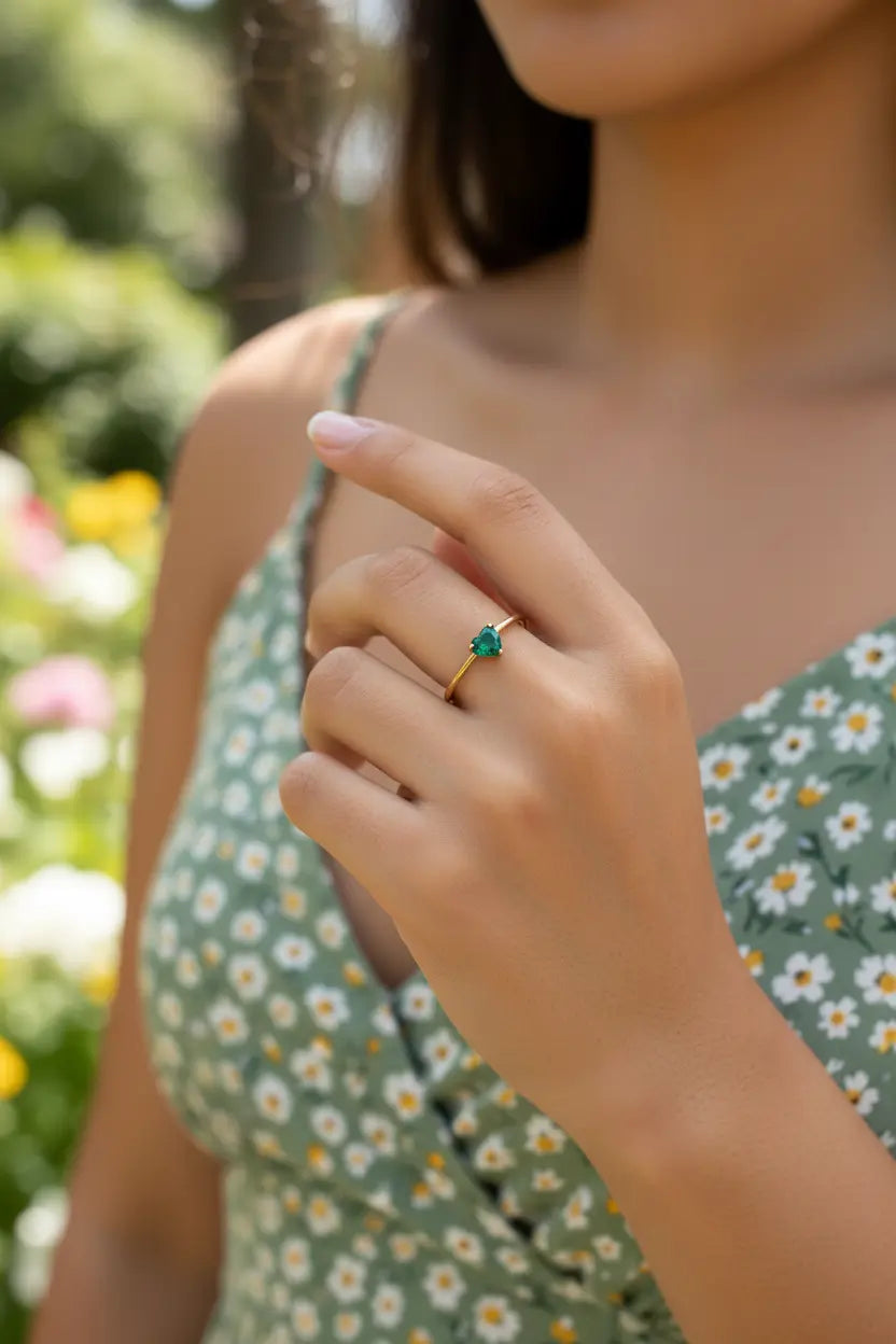 Custom Birthstone Heart Ring – Adjustable Open Band | Choose Your Gemstone Color | XN Jewelry