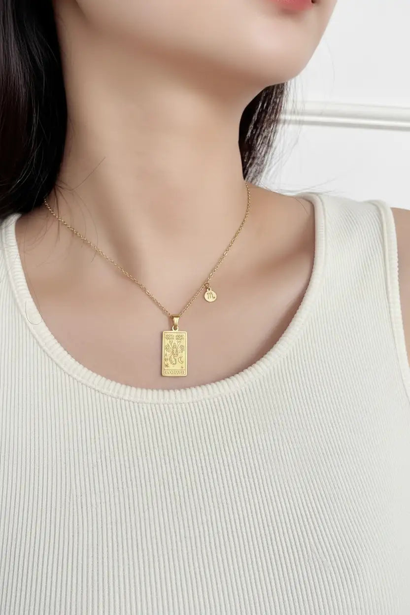 Zodiac Tarot Card Necklace – Streetwear Astrology Pendant | Titanium Steel | XN Jewelry