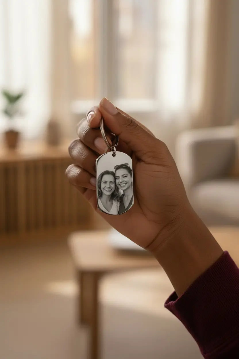 Custom Engraved Keychain – Personalized Photo & Text Dog Tag | Titanium Steel | XN Jewelry