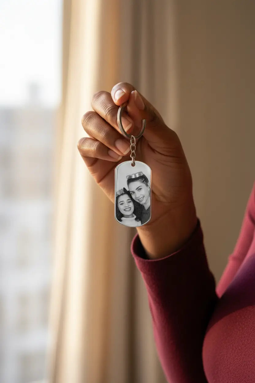 Custom Engraved Keychain – Personalized Photo & Text Dog Tag | Titanium Steel | XN Jewelry