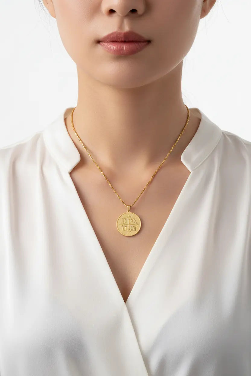 IC XC NI KA Orthodox Cross Coin Necklace – Christian Faith Pendant | Titanium Steel | XN Jewelry