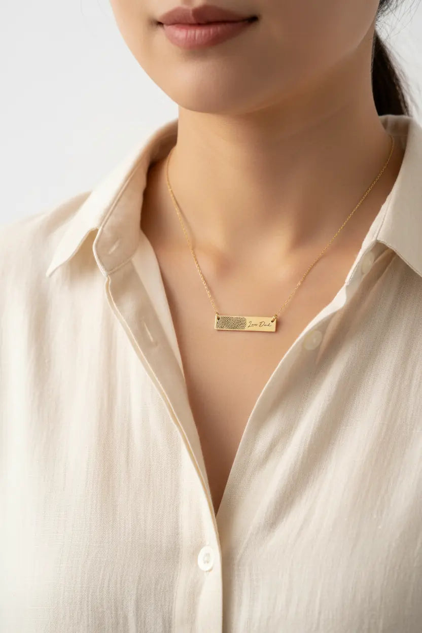 Custom Fingerprint Bar Necklace – Personalized Engraved Name & Handwriting | Titanium Steel | XN Jewelry