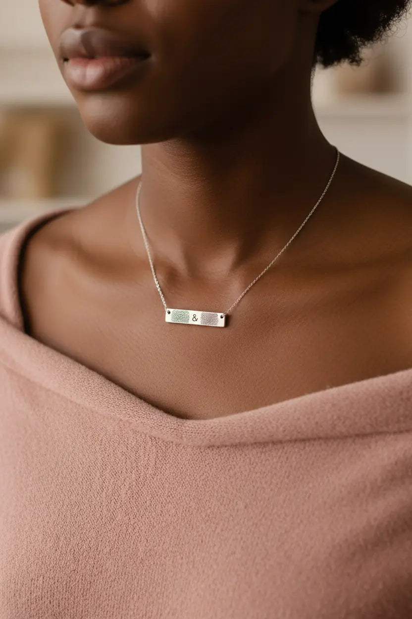 Custom Fingerprint Bar Necklace – Personalized Engraved Name & Handwriting | Titanium Steel | XN Jewelry