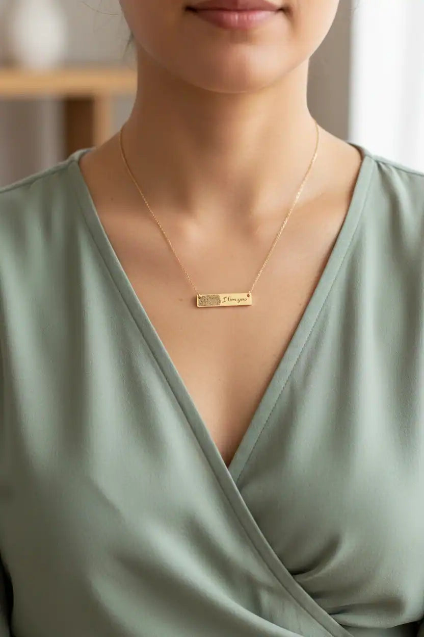 Custom Fingerprint Bar Necklace – Personalized Engraved Name & Handwriting | Titanium Steel | XN Jewelry