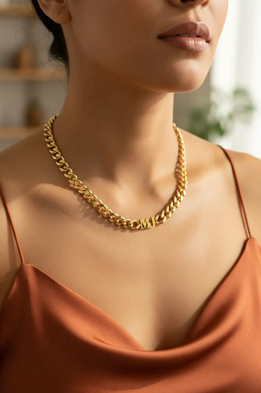 Custom Initial Cuban Link Chain Necklace – Personalized Letter Charm | Titanium Steel | XN Jewelry
