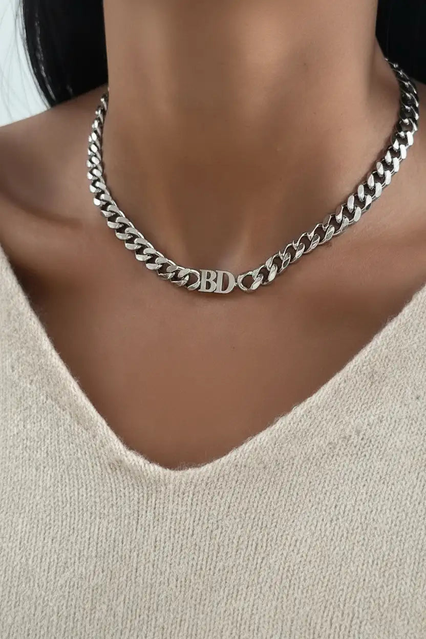 Custom Initial Cuban Link Chain Necklace – Personalized Letter Charm | Titanium Steel | XN Jewelry