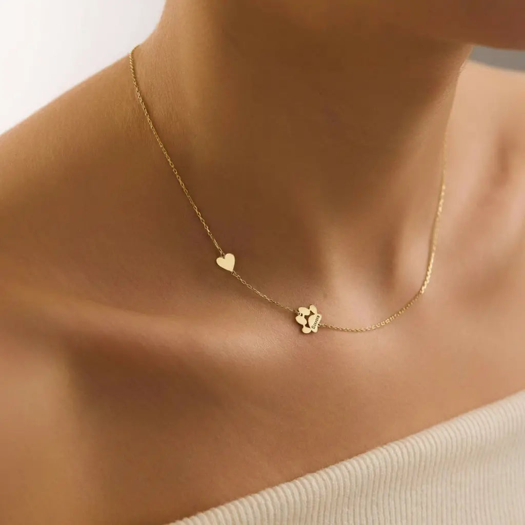 Personalized Paw Print & Heart Necklace – Custom Name Engraved | XN Jewelry