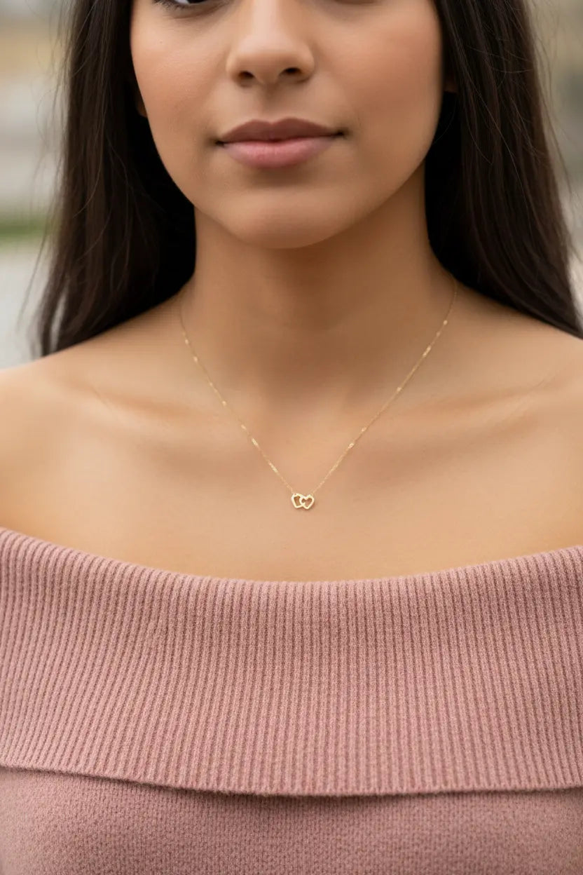 Custom Double Heart Name Necklace – Personalized Engraved Couples Necklace | XN Jewelry