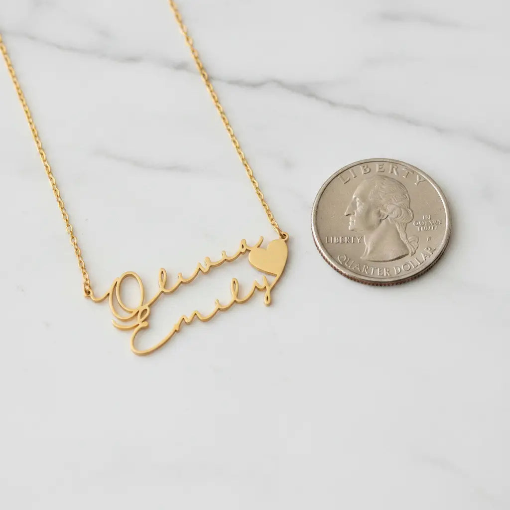 Custom Double Name Necklace with Heart – Personalized Titanium Steel Name Jewelry Gift for Women