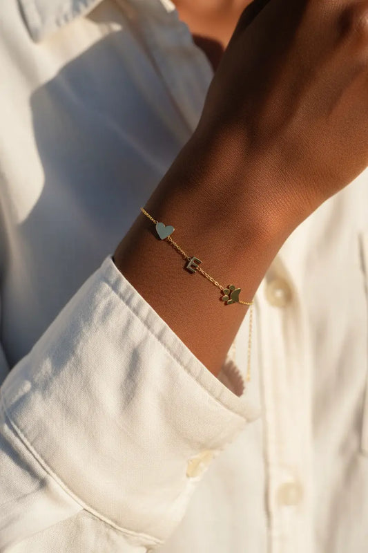Custom Initial Letter Bracelet with Paw Print & Heart | Personalized Pet Lover Jewelry | Titanium Steel | XN Jewelry