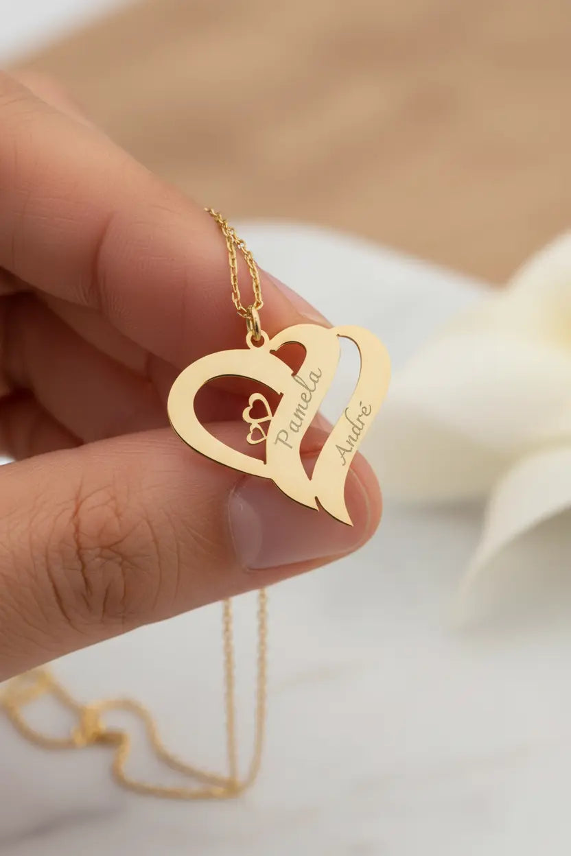 Custom Double Heart Name Necklace – Personalized Engraved Couples Necklace | XN Jewelry