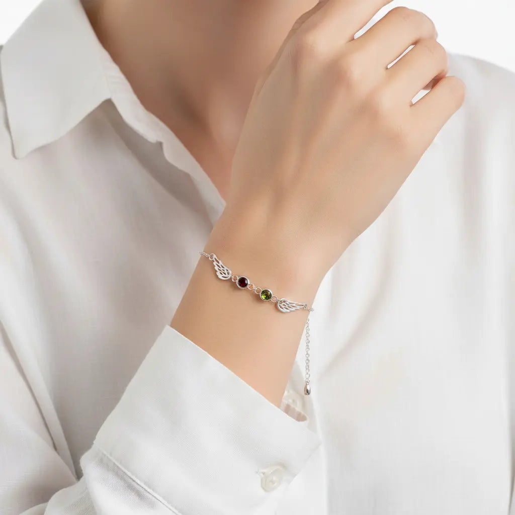 Angel Wing Birthstone Bracelet – Personalized 1–4 Gemstone Charms | XNJewelry
