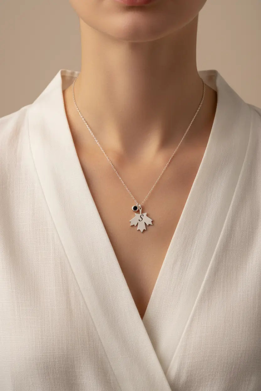 Personalized Maple Leaf Birthstone & Initial Necklace – Gold, Silver, Rose Gold | XN Jewelry