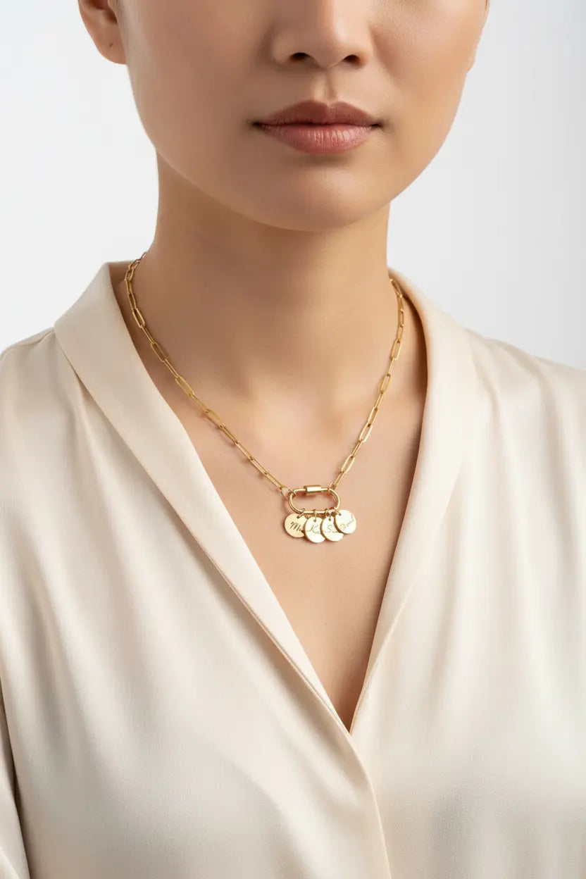 Custom Name Charm Necklace | Personalized Engraved Coin Pendant | 316L Titanium Steel