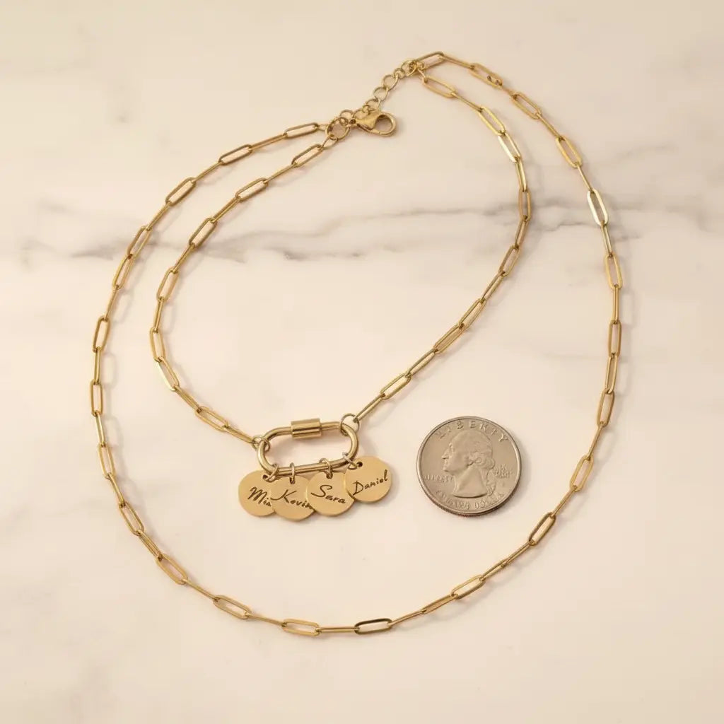 Custom Name Charm Necklace | Personalized Engraved Coin Pendant | 316L Titanium Steel