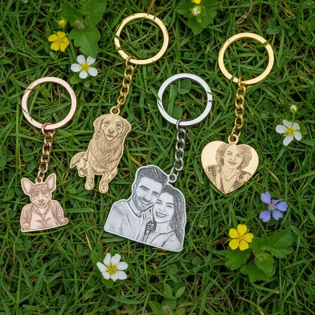 Custom Engraved Keychain | Personalized Pet Name Dog Cat Shape | 18K Gold Silver Rose Gold | XN Jewelry