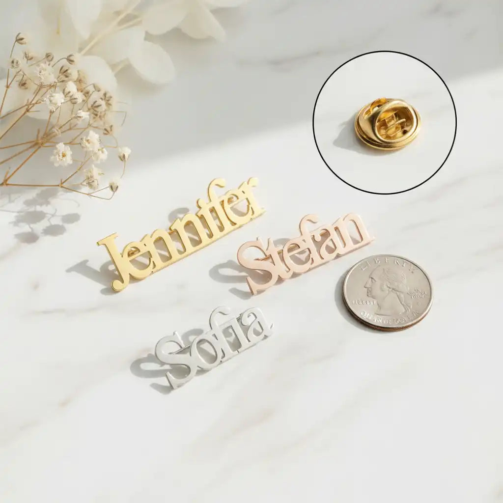 Custom Name Brooch Pin | Personalized Engraved Lapel Pin | 316L Titanium Steel
