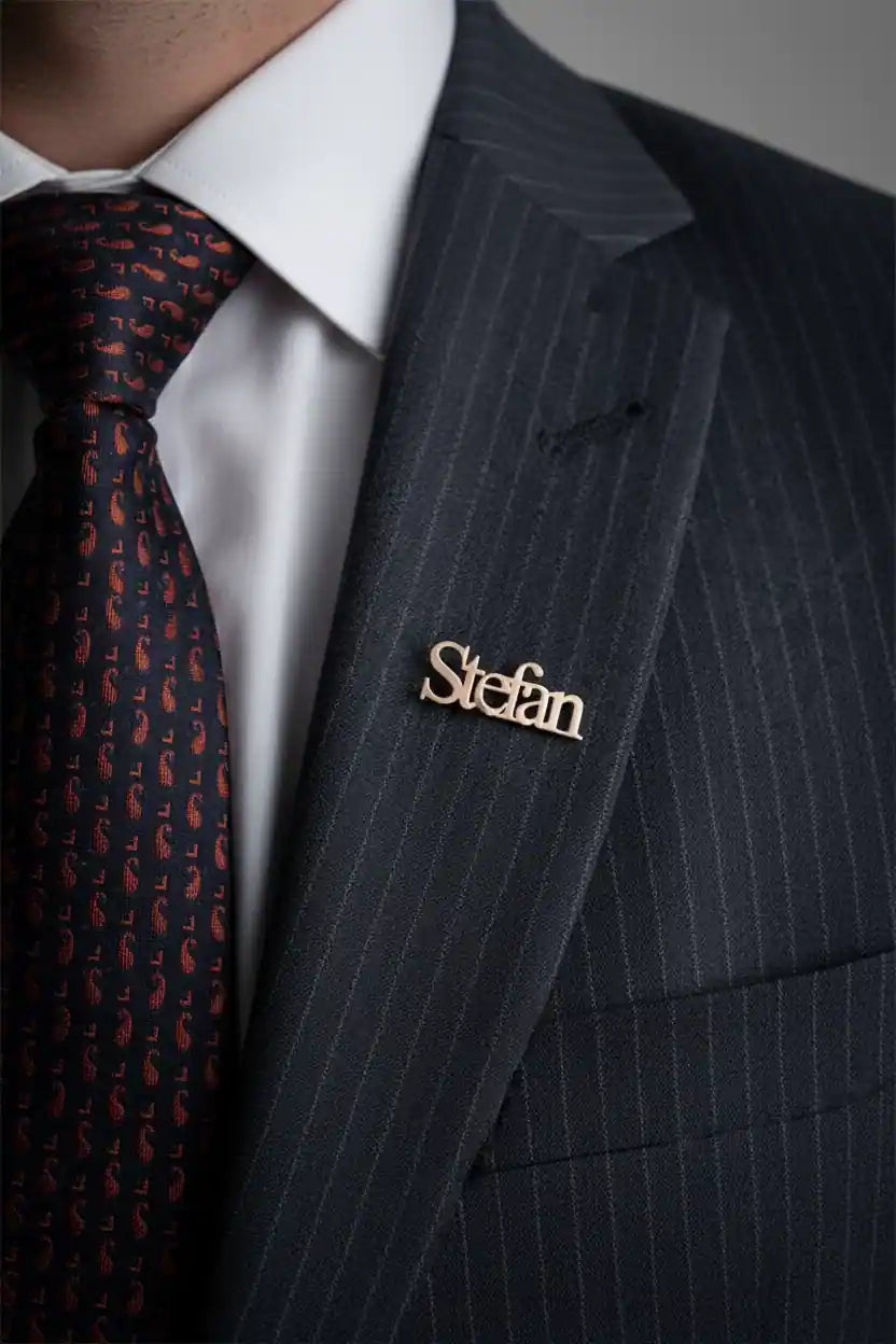 Custom Name Brooch Pin | Personalized Engraved Lapel Pin | 316L Titanium Steel