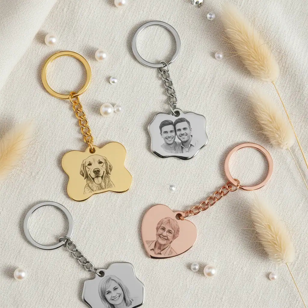 Custom Engraved Keychain | Personalized Pet Name Dog Cat Shape | 18K Gold Silver Rose Gold | XN Jewelry