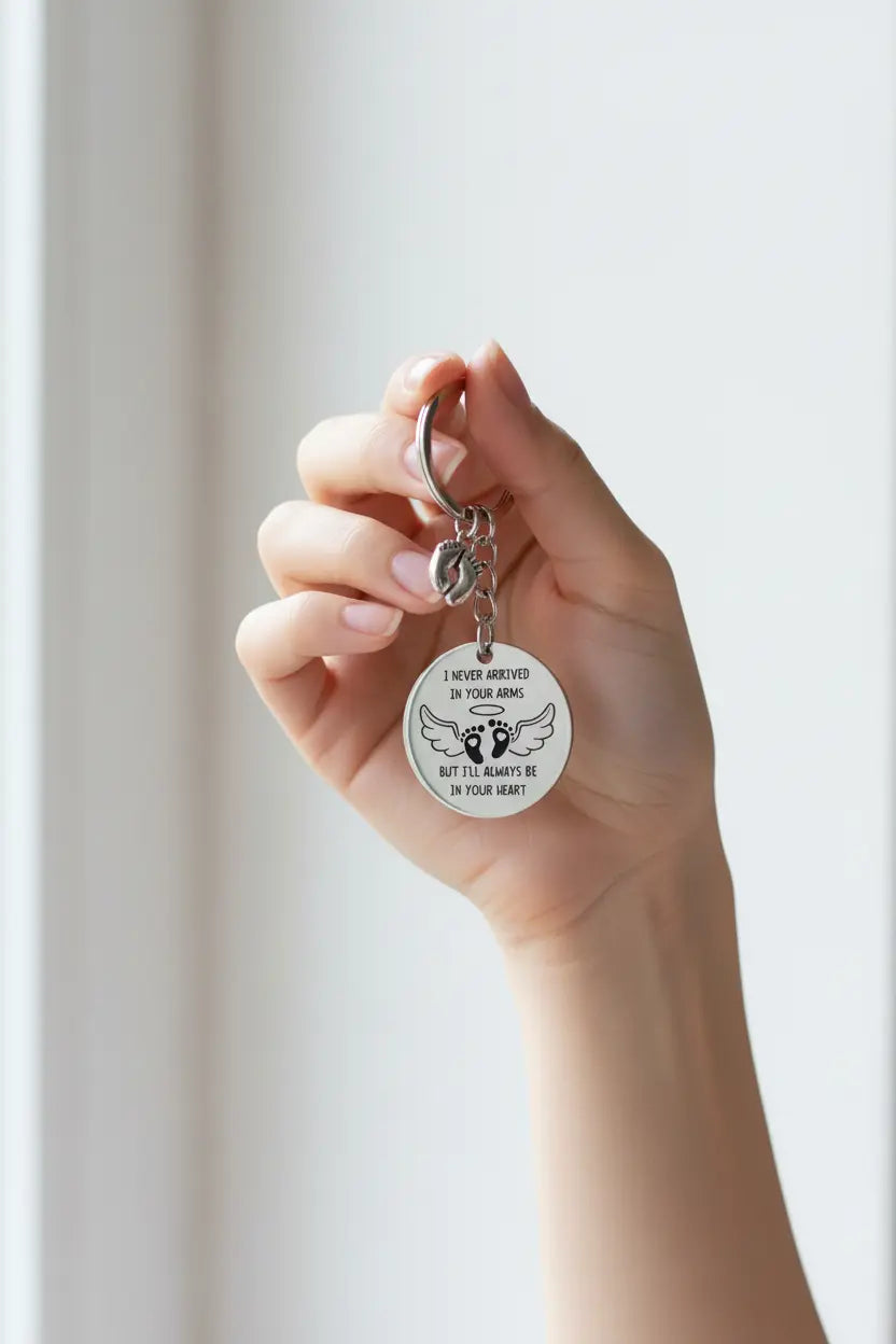Angel Baby Footprint Memorial Keychain | Infant Loss Gift | Custom Sympathy Keychain | Titanium Steel | Miscarriage Remembrance Gift for Mom, Dad, Family
