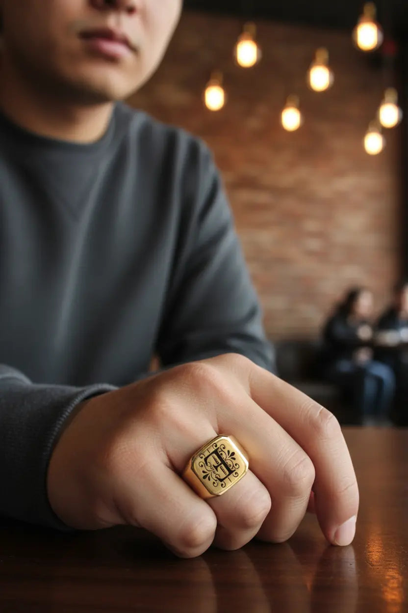 Custom Initial Signet Ring | Personalized Letter Engraved Ring for Men – Gold & Silver – XN Jewelry