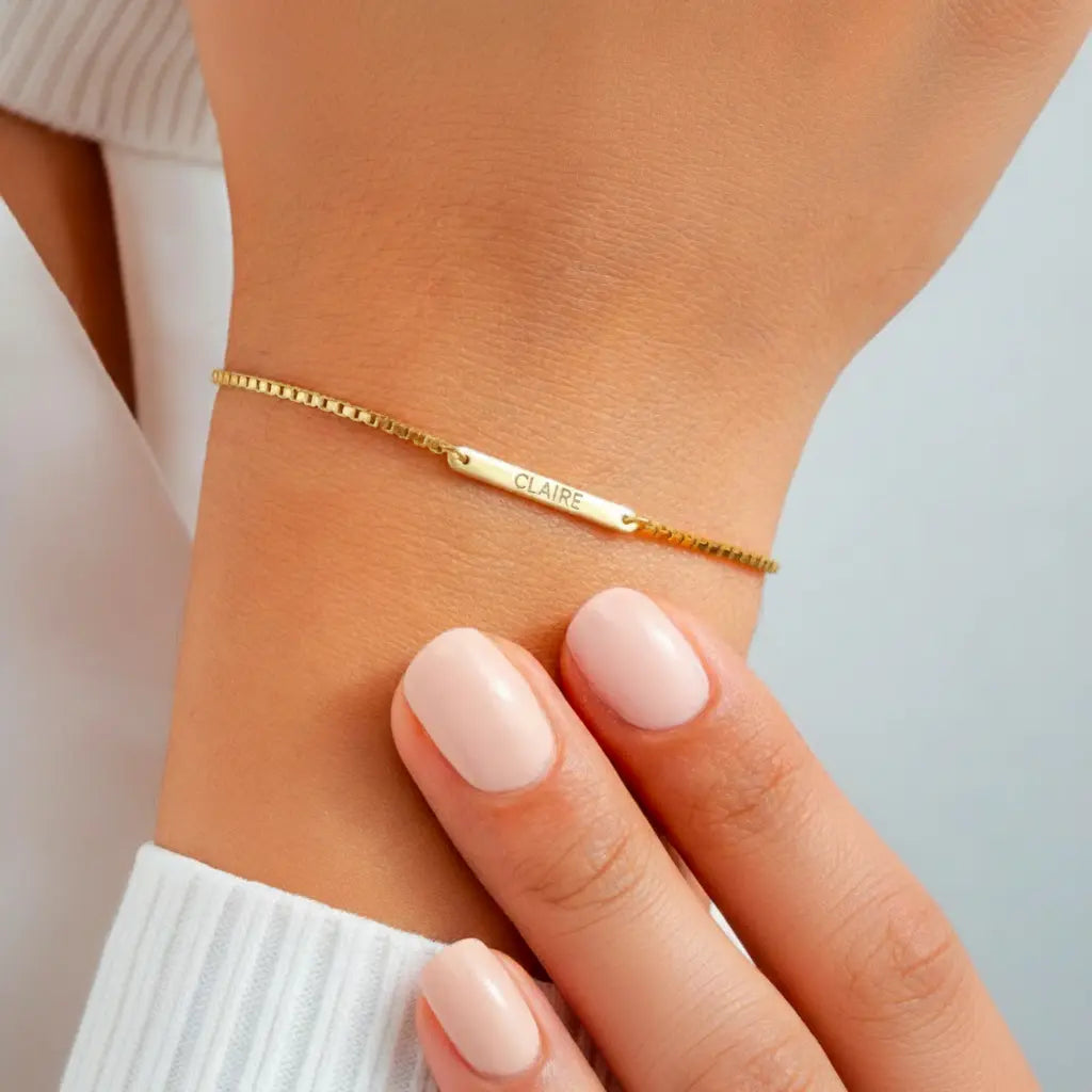 Custom Engraved Name Bracelet – Personalized Bar Bracelet | Titanium Steel, 18K Gold Plated