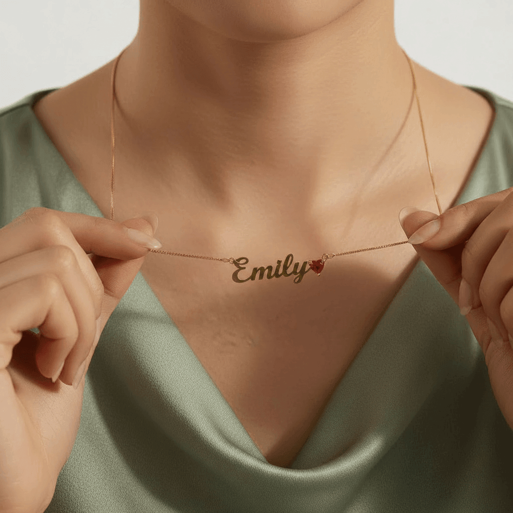 Custom Name Necklace with Birthstone Heart Charm | Personalized Gift for Her