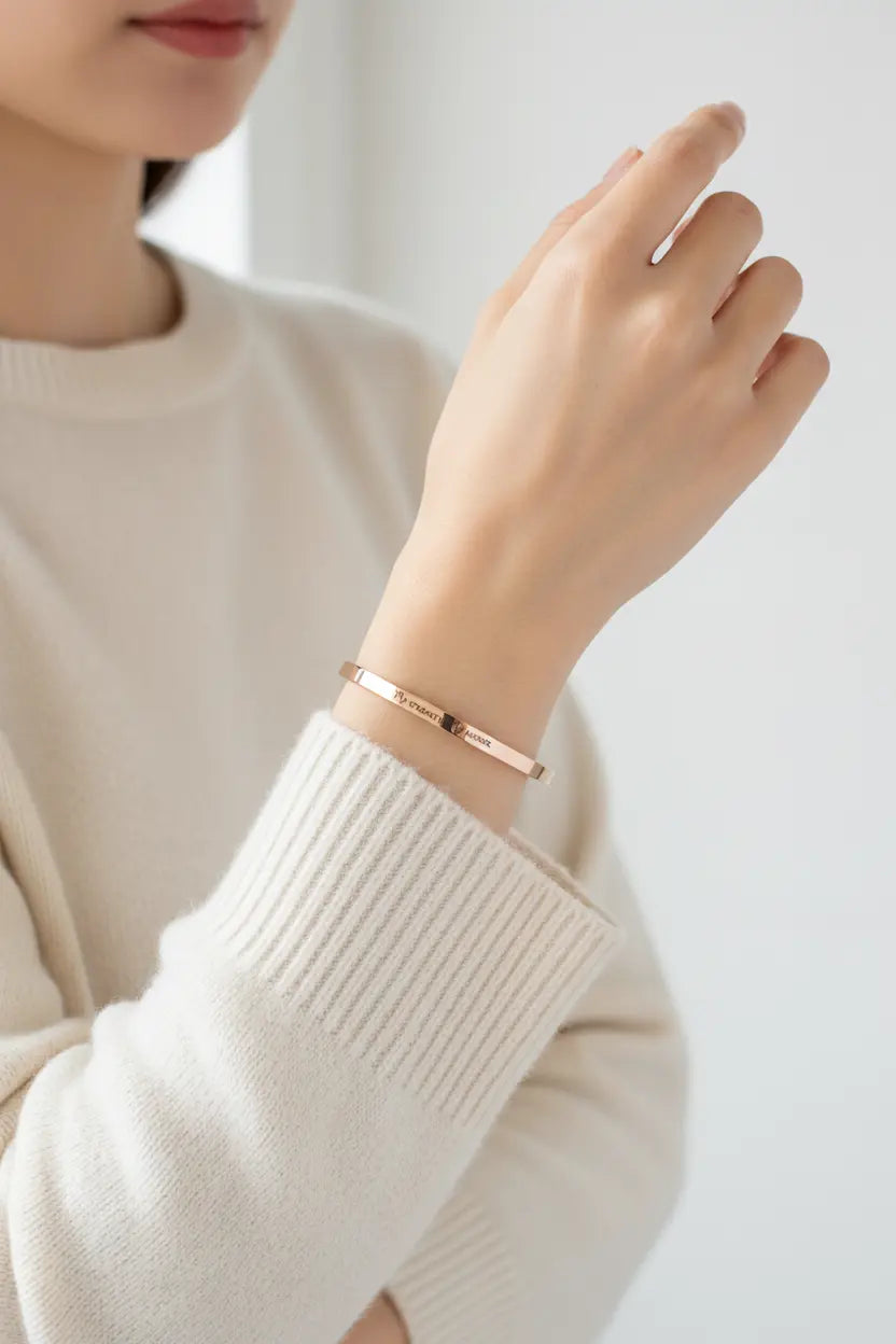 Personalized Engraved Cuff Bracelet | Custom Message Bangle | Titanium Steel | Gift for Her, Mom, Wife, Best Friend
