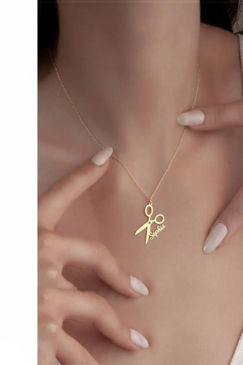 Personalized Scissors Charm Necklace | Custom Name Engraved Hairdresser Pendant | Titanium Steel | Gift for Hair Stylist, Barber, Best Friend