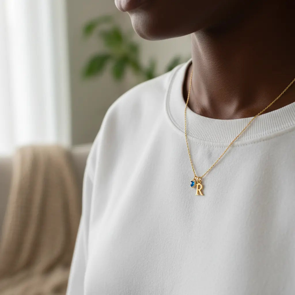 Custom Initial Necklace with Birthstone Heart | 1-3 Letters & 1-4 Stones | Personalized Gift – XN Jewelry