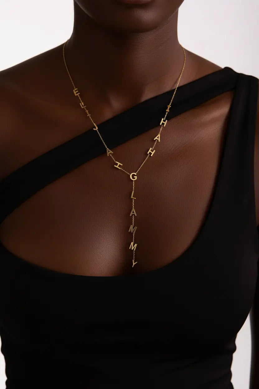 Custom Letter Lariat Necklace | 3-12 Letters | Personalized Name Jewelry – XN Jewelry