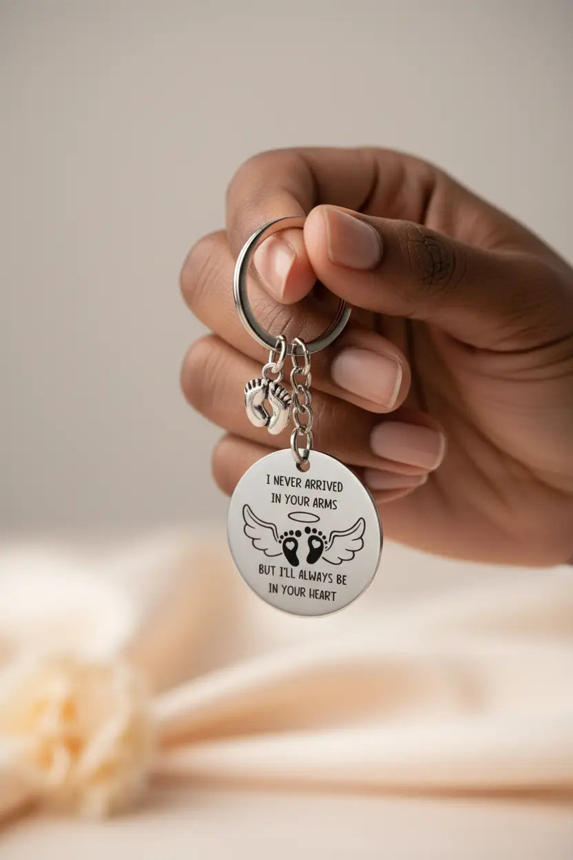 Angel Baby Footprint Memorial Keychain | Infant Loss Gift | Custom Sympathy Keychain | Titanium Steel | Miscarriage Remembrance Gift for Mom, Dad, Family