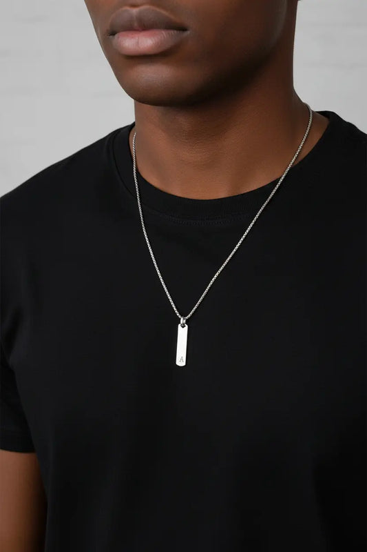 Men's Personalized Initial Bar Necklace | Custom Engraved Letter Pendant | Titanium Steel Box Chain | Gift for Him, Boyfriend, Dad, Brother, Groomsman