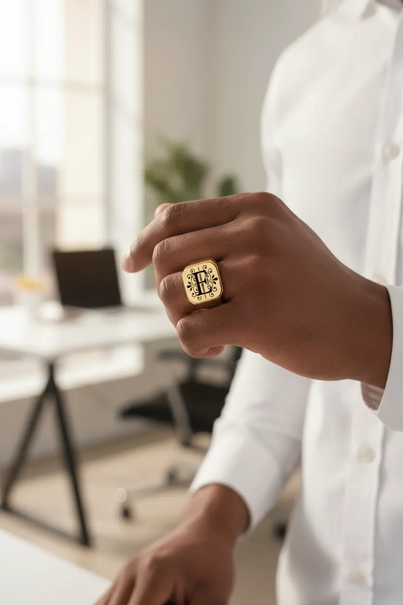 Custom Initial Signet Ring | Personalized Letter Engraved Ring for Men – Gold & Silver – XN Jewelry